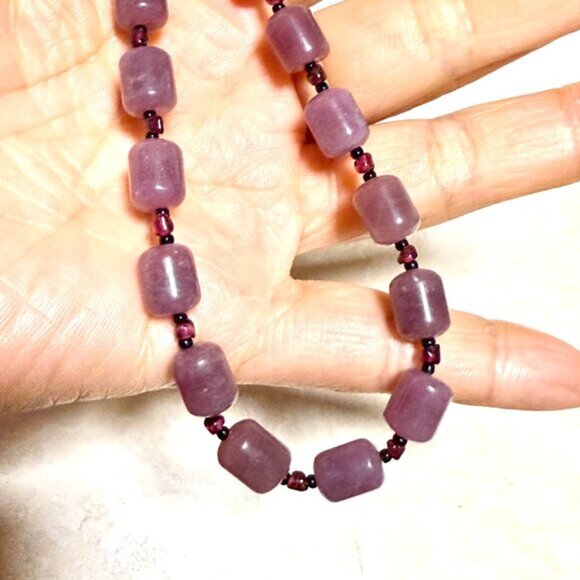 Purple Chalcedony Garnet Matinee Necklace, Genuine Gemstone Beaded Necklace - Picture 15 of 15